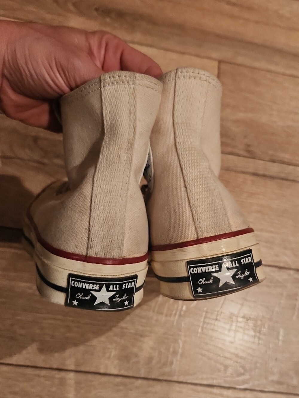 Converse High-Top Sneakers in Cream with Red Trim - Picture 3 of 16